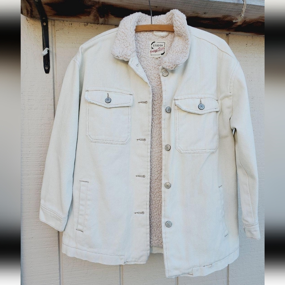 Stoosh White Denim Sherpa Jacket SMALL